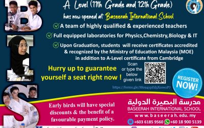 A Level (11th Grade & 12th Grade) has now opened at Baseerah International School. Register Now ! Just Click on the picture & register yourself.